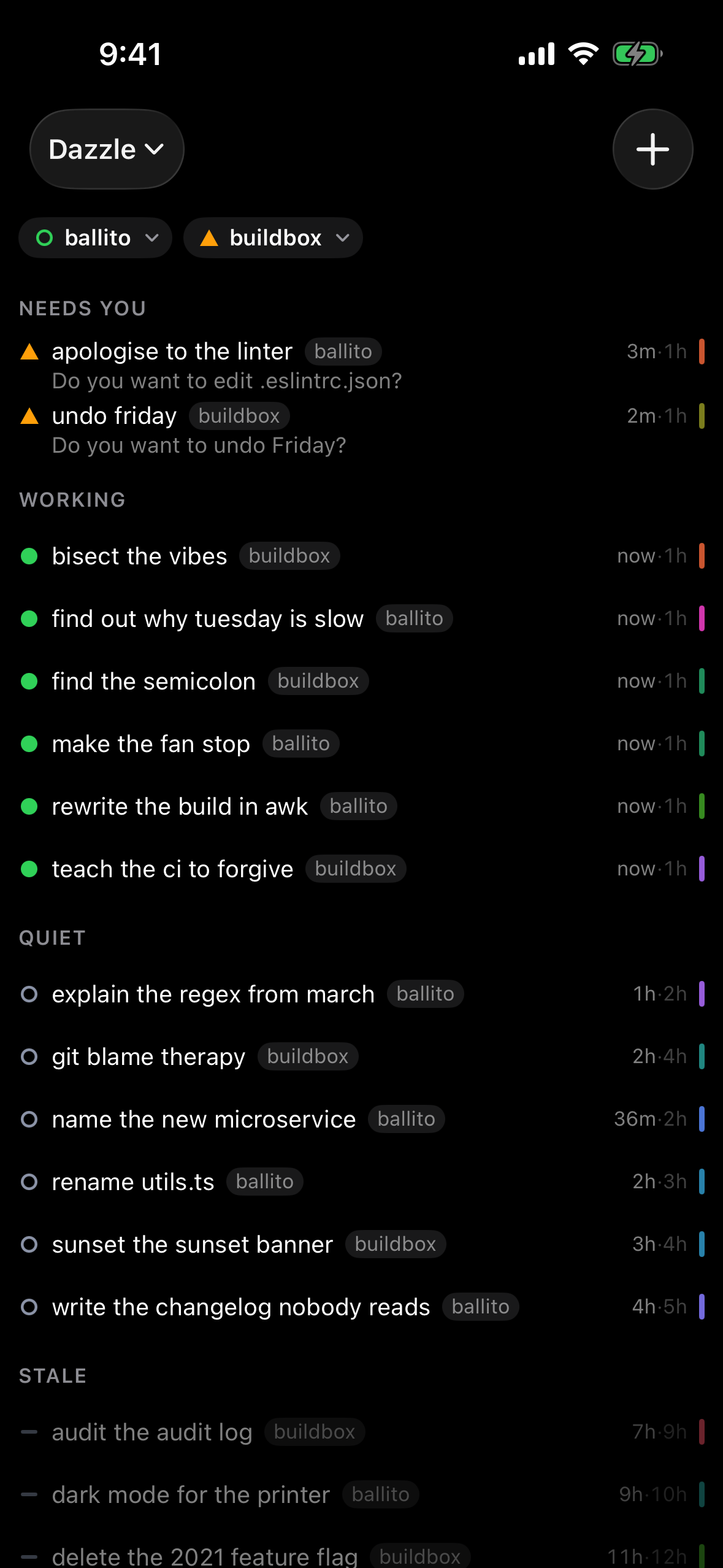 The Dazzle feed on a phone, with the sessions that are waiting on an answer grouped at the top.